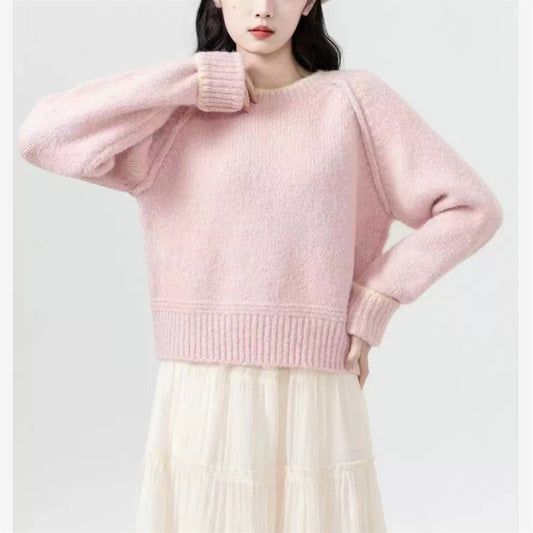 Autumn and Winter Fashion Sweet Style New Women's Hoodie Elegant Knitted Thickened Warm Cashmere Round Neck Sweater Jumper