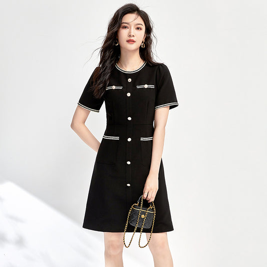 Elegant Short Sleeve Wrap Dress for Women Fashion Slimming Knee-Length Midi Dress Pearlescent Fabric Ladylike Style
