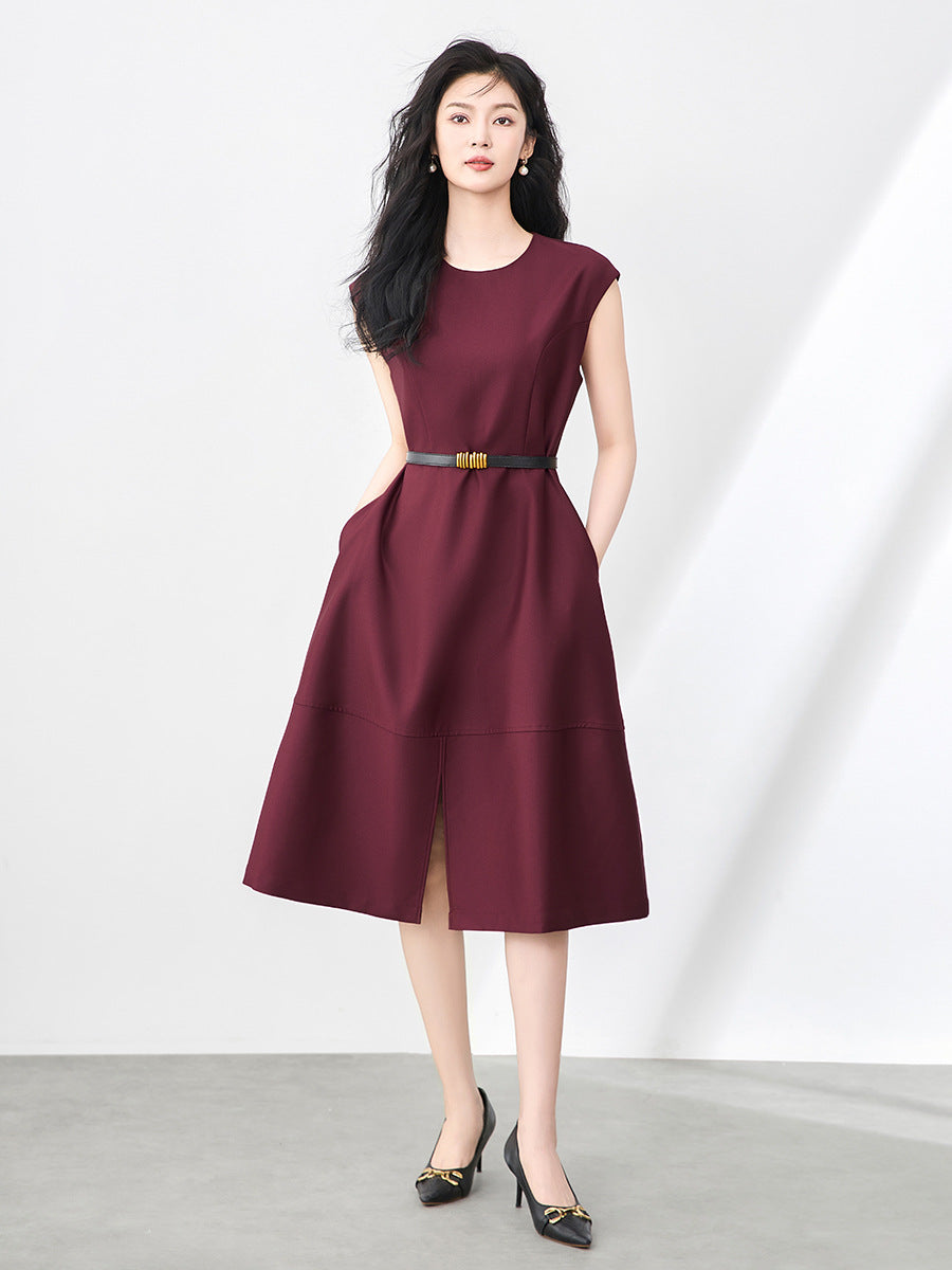 Strapless Vest Skirt A- Line Dress Sleeveless Pure Color Slimming Summer New Women's Fashion Midi Dress Polyester Fiber