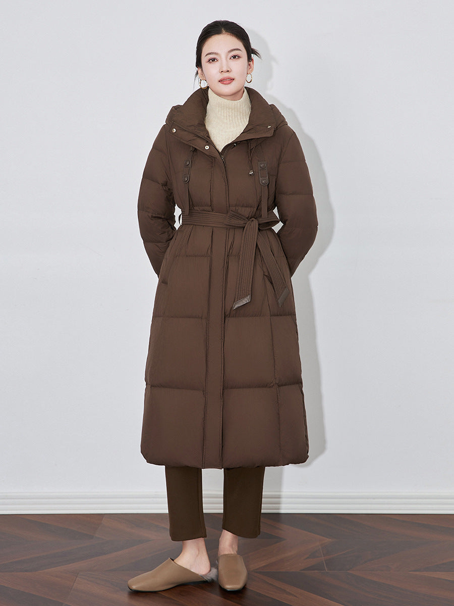 Winter Thickened Long White Duck Down Jacket Women's Fashionable Hooded Puffer Coat Over-Knee Mommy Clothes New Style