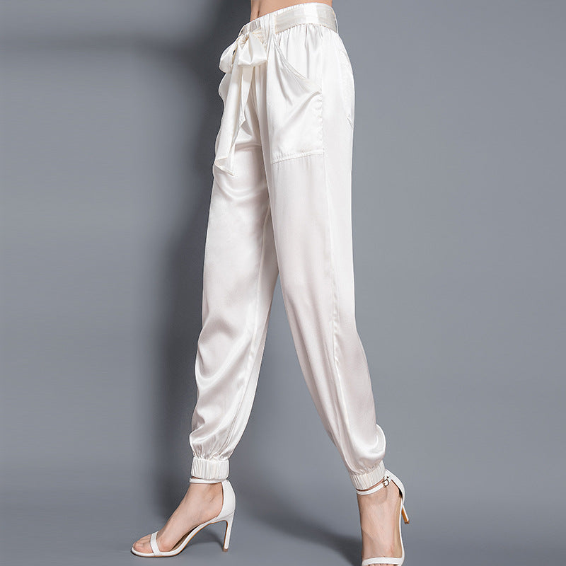 New Style Casual Trousers Nine Point Bundle Feet Pants True Silk Elasticity Waistband