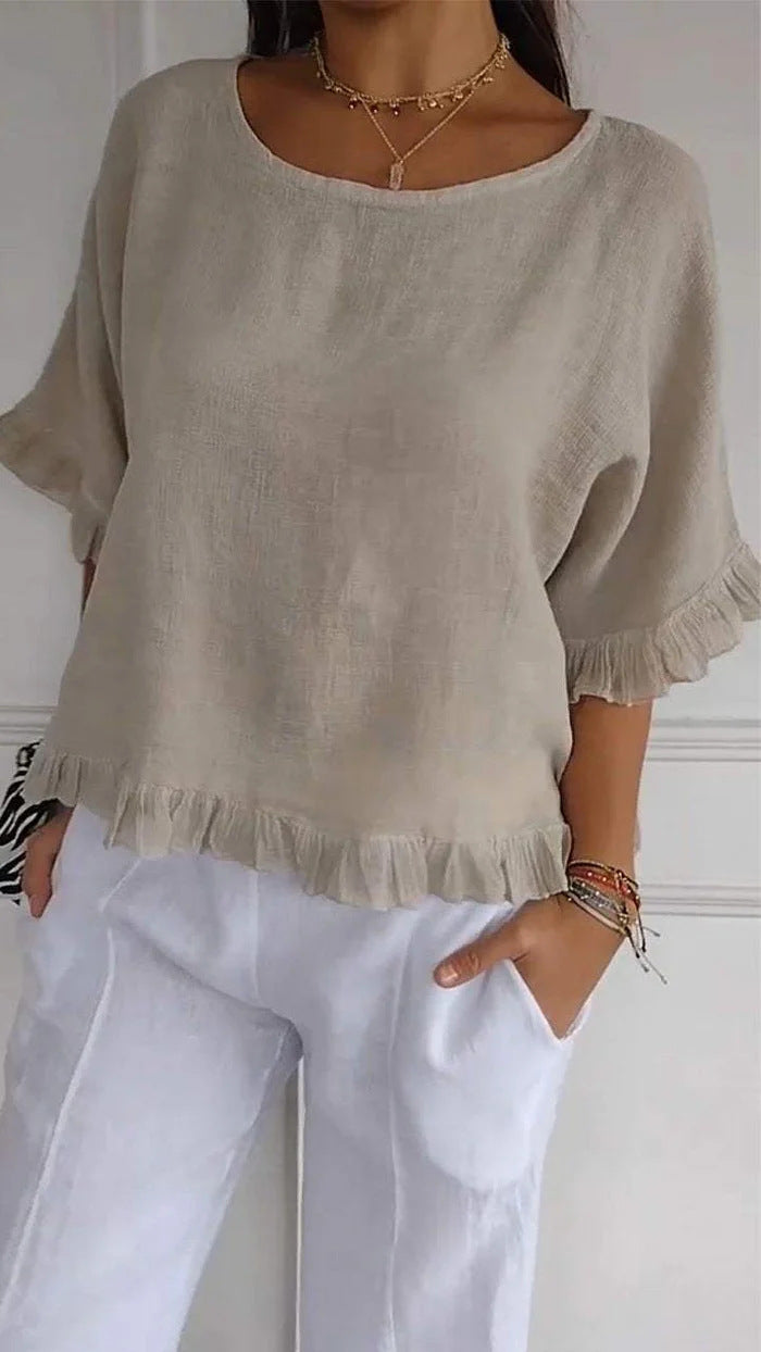 Lady Casual Solid T Shirt Fashion O-Neck Short Sleeve Pullover Loose Top T-Shirt for Women Elegant Office Women Clothes Summer