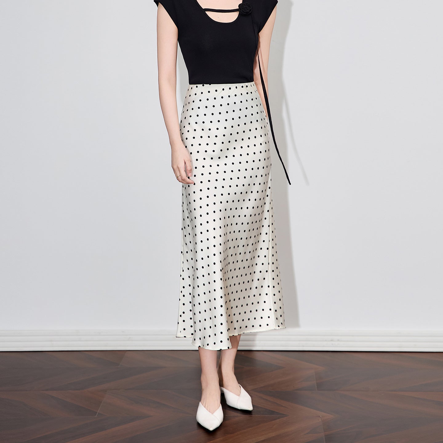 High Quality Polka Dot Acetate Satin Fish Tail Midi Skirt Women's Summer New Style Elegant Wrap around Skirt Print Commute