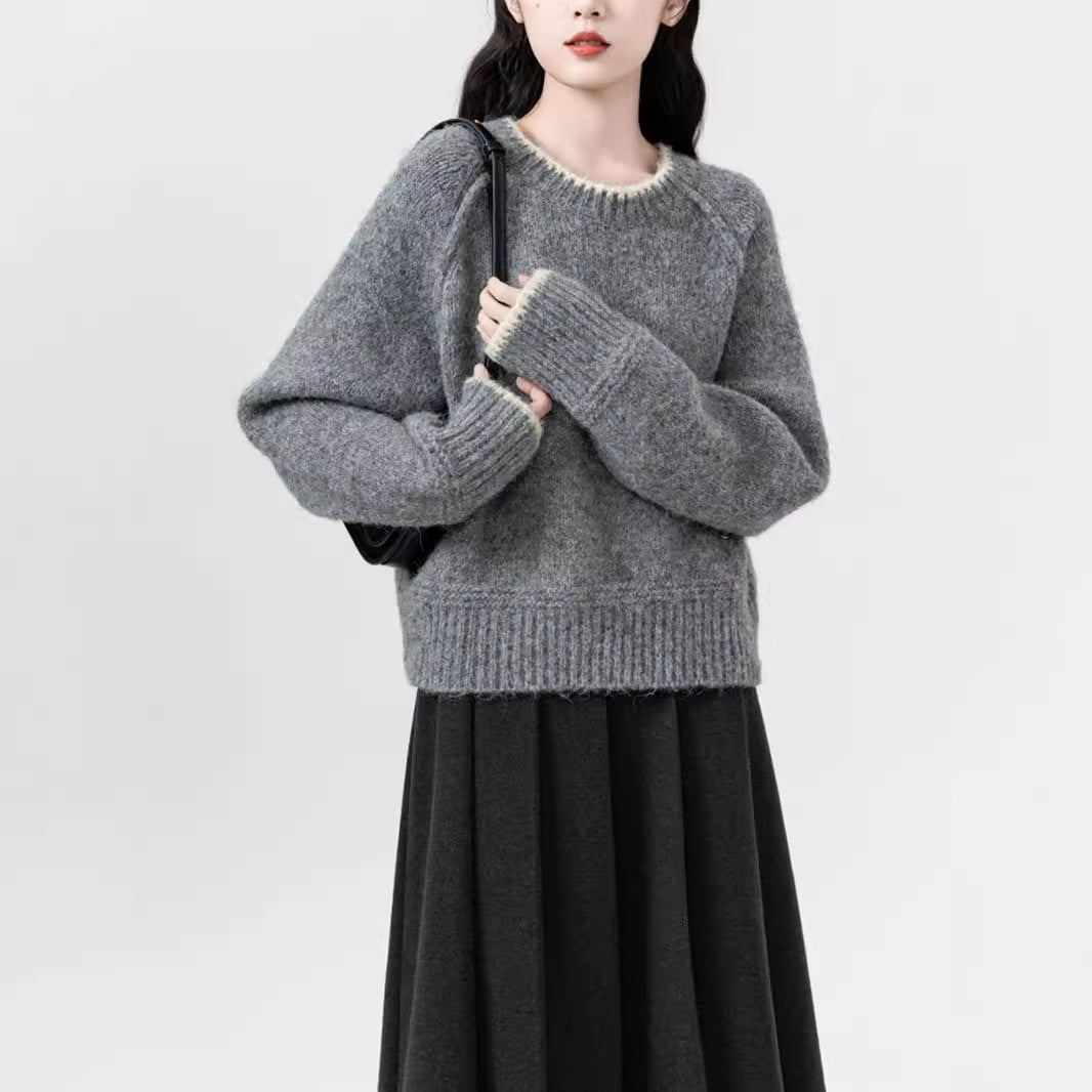 Autumn and Winter Fashion Sweet Style New Women's Hoodie Elegant Knitted Thickened Warm Cashmere Round Neck Sweater Jumper