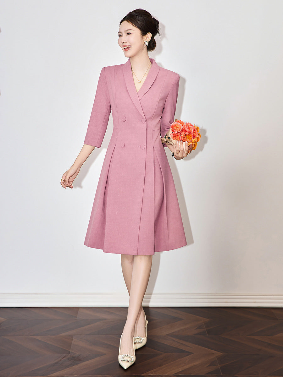 Hostess Suit Dress Speech Outfit Women Blue Business Formal Dress Fashion Waist Fitted Slimming Suit DressOffice Lady Formal