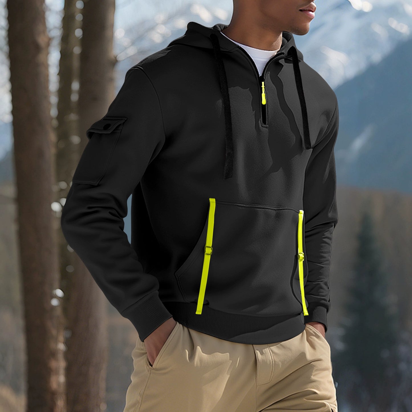 New Season Mens Fleece Hoodie Winter Warm Loose Fit Zip Up Sweatshirt with Pockets Casual Pullover