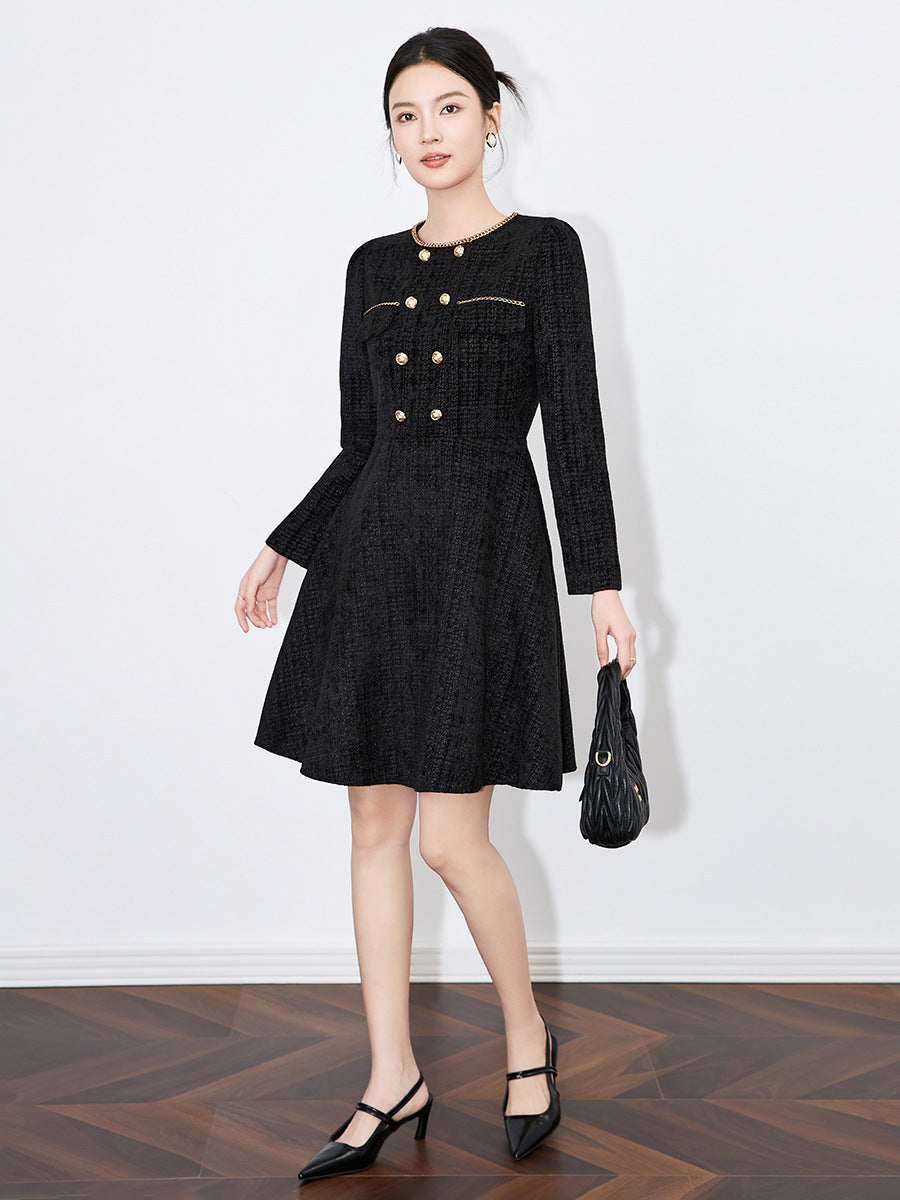 Elegant Midi Length Long Sleeve Dress Waist Cinched Commute Friendly Chic Office Wear South Oil Little Fragrance Style