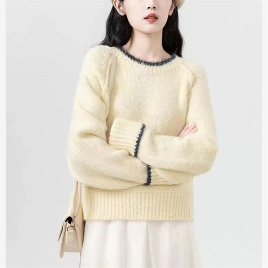 Autumn and Winter Fashion Sweet Style New Women's Hoodie Elegant Knitted Thickened Warm Cashmere Round Neck Sweater Jumper