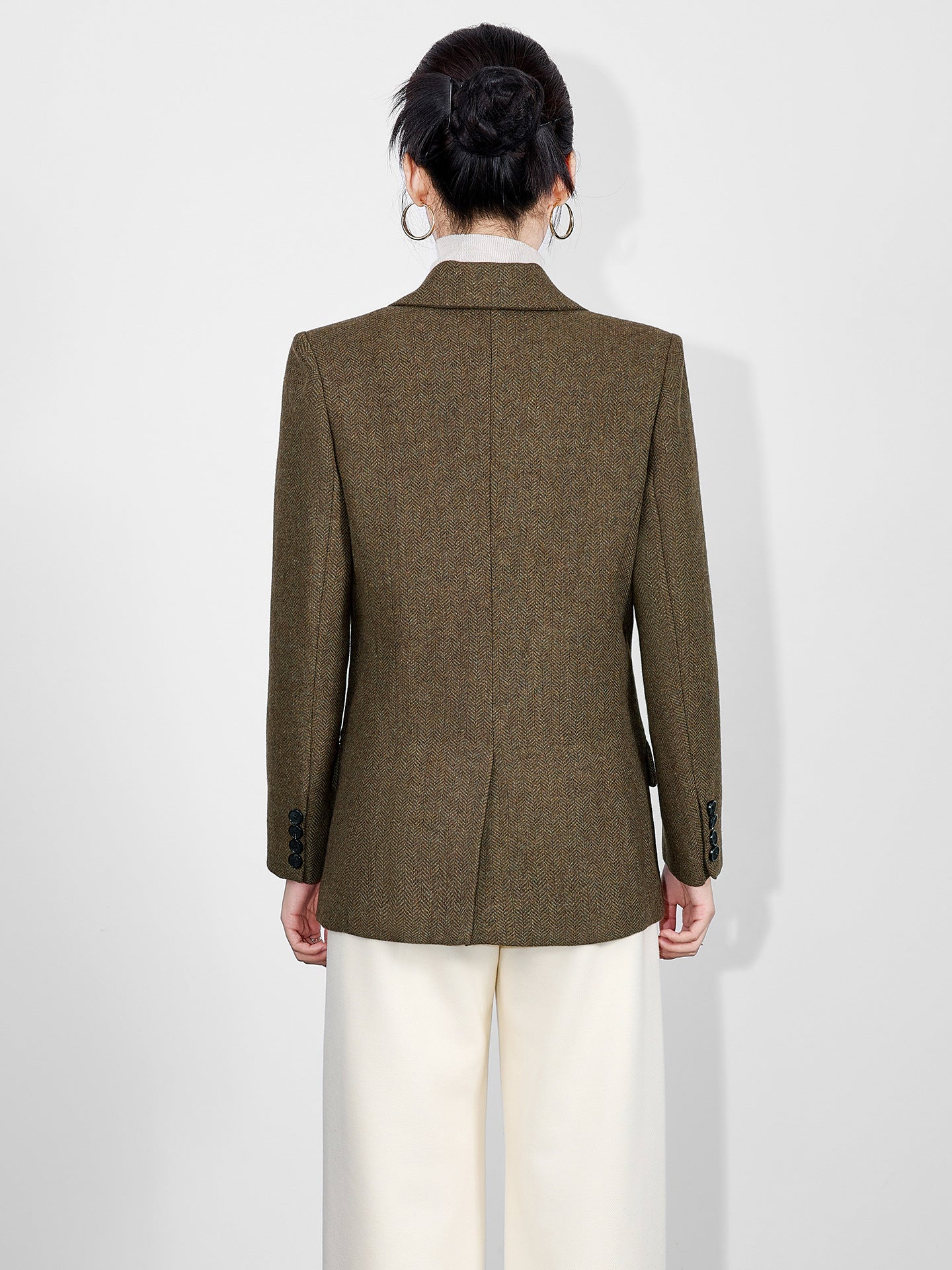 Woman Coffee Blazer Winter 2025 Casual Quilted Thickened Wool Blend Ladies Coat Long Sleeve Female Jacket