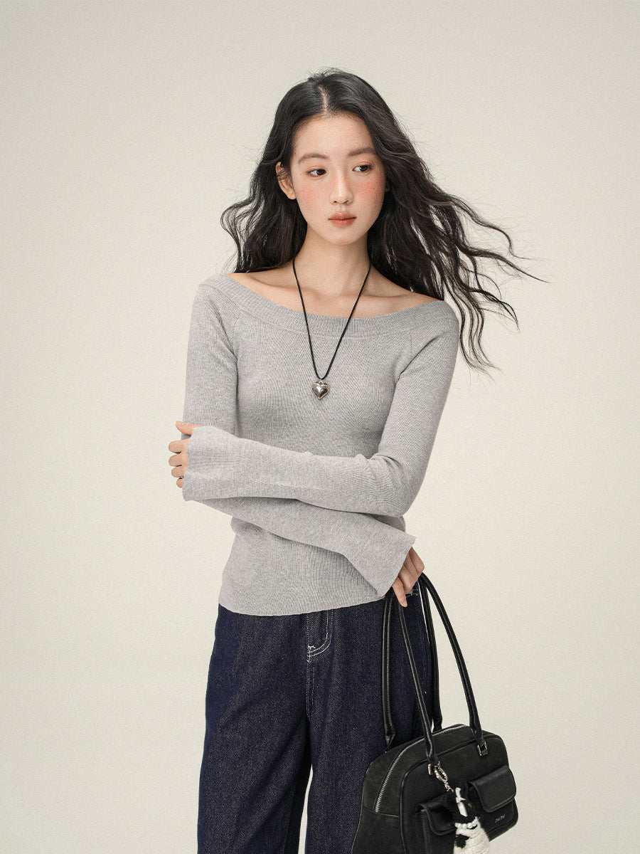 Sexy Pullovers Women Off Shoulder Cropped Knitted Basic Clothes Autumn All-match Side Slit Simple Tender Slim Gentle Seductive
