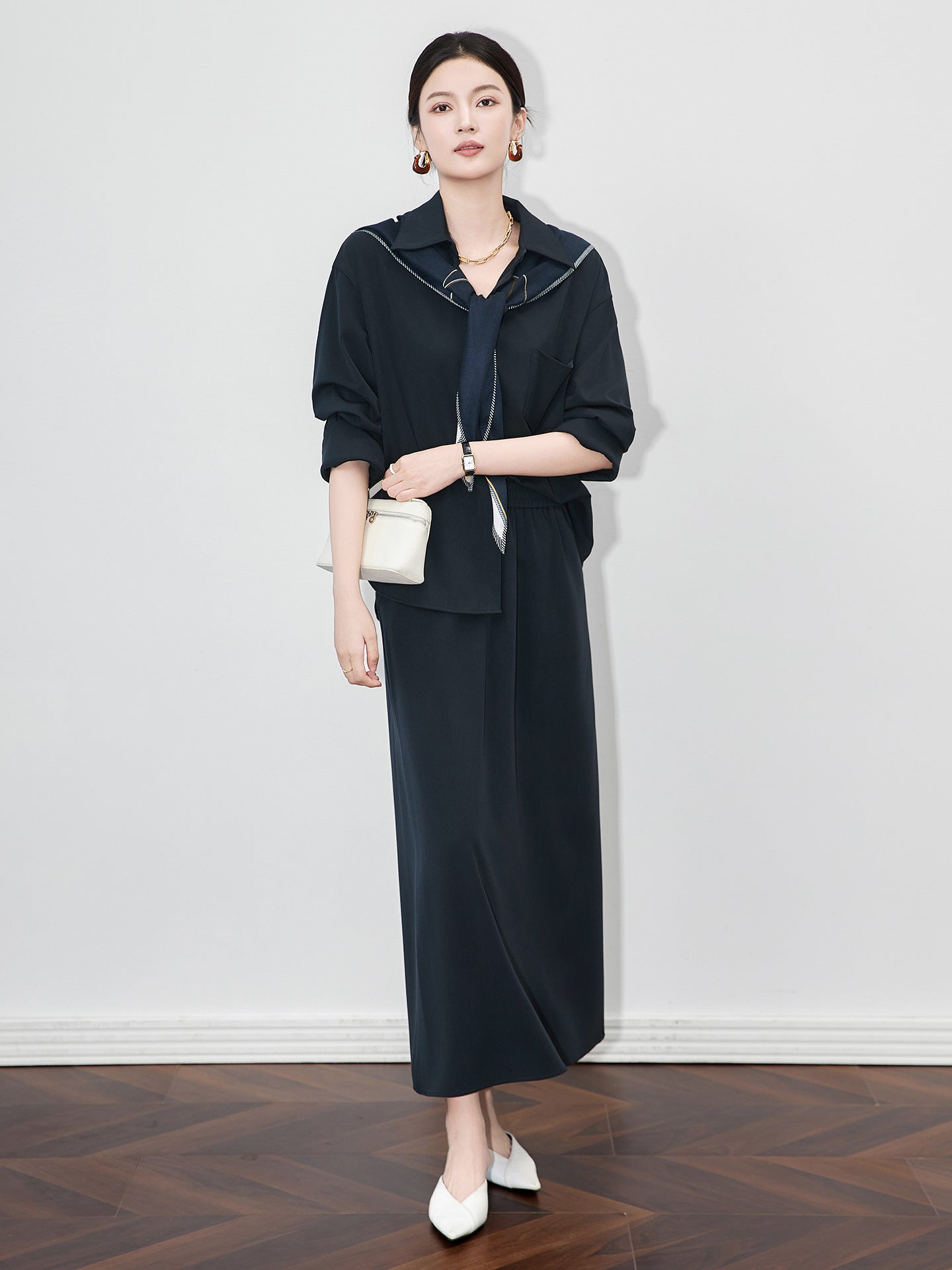 Retro Korean Style Casual Shirt Dress Turndown Collar Long Sleeved Spring Autumn Short Dress  New Fashion Women's Clothing