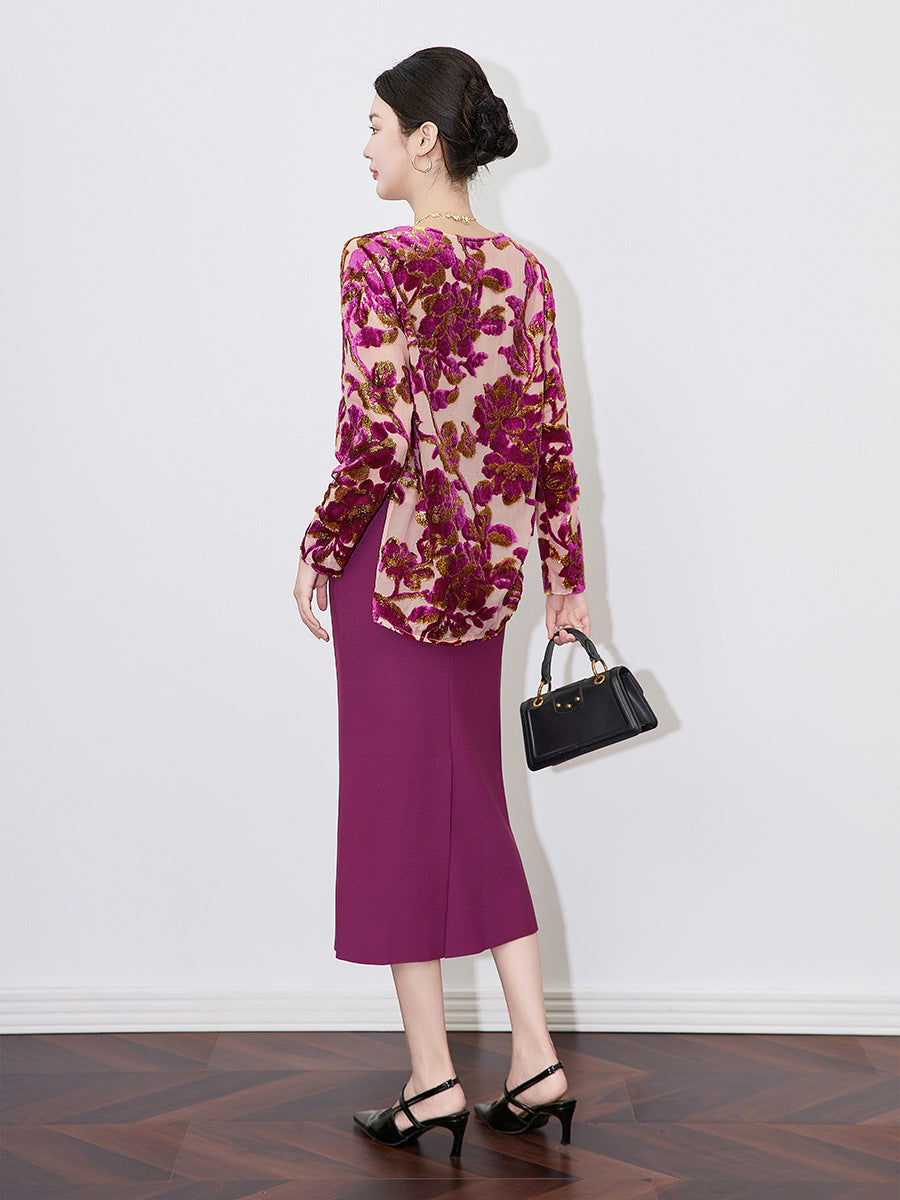 Women Spring Sexy Print Fashion Casual OL Work Wear 2 Pieces Set Sheath Pencil Bodycon Suit skirt