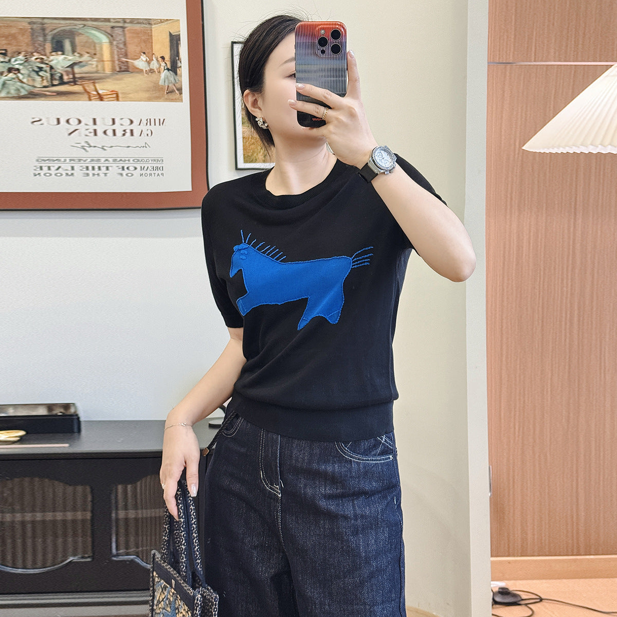 Summer New Short-sleeved T-shirt Women Sweaters Design Sense Niche O-neck Slim Pullover Knitted Tops Casual T-shirts