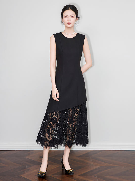 Autumn Winter Fashionable Patchwork O-neck Long Sleeve Vintage Dress Ladies Temperament Irregular Skinny Long Dress Women Dress