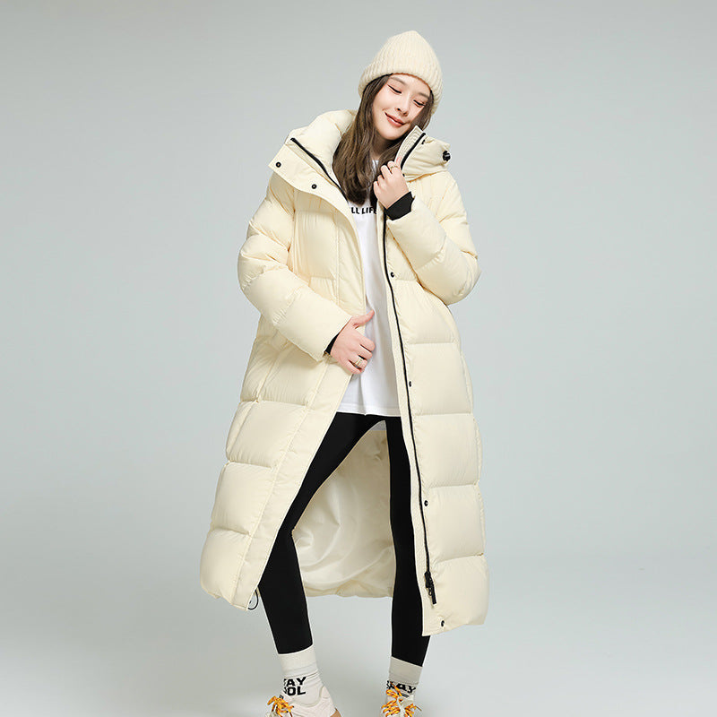 Long Over-Knee down Jacket for Couples Autumn Winter Casual Loose Women's Men's Cross-Border Durable Polyester Fiber