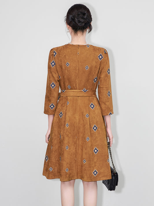 Autumn Dress For Women Loose O-Neck Print Elegant Floral Formal Dress Women Clothing Dresses