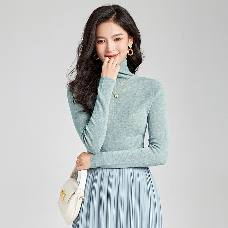 High-Quality Wool Base Shirt Women's High Collar 14 Needle Knit Winter Slimming Sweater Elegant Style Long Sleeve Regular Length
