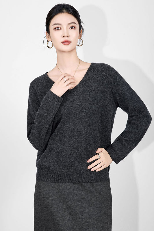 100% Merino Wool Women Pullovers V-neck Long Sleeve Knitted Woolen Basics Sweaters Loose Tops Women's Solid Pullover Sweater