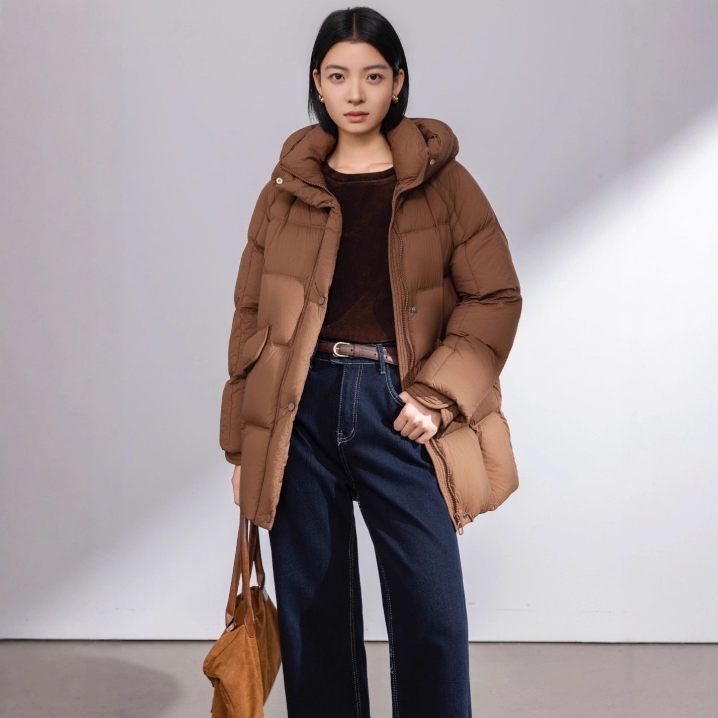 Women's Mid-Length down Jacket Duck Feather Thickened Winter Coat Stylish Commute Style Zipper Closure Long Sleeve Outerwear