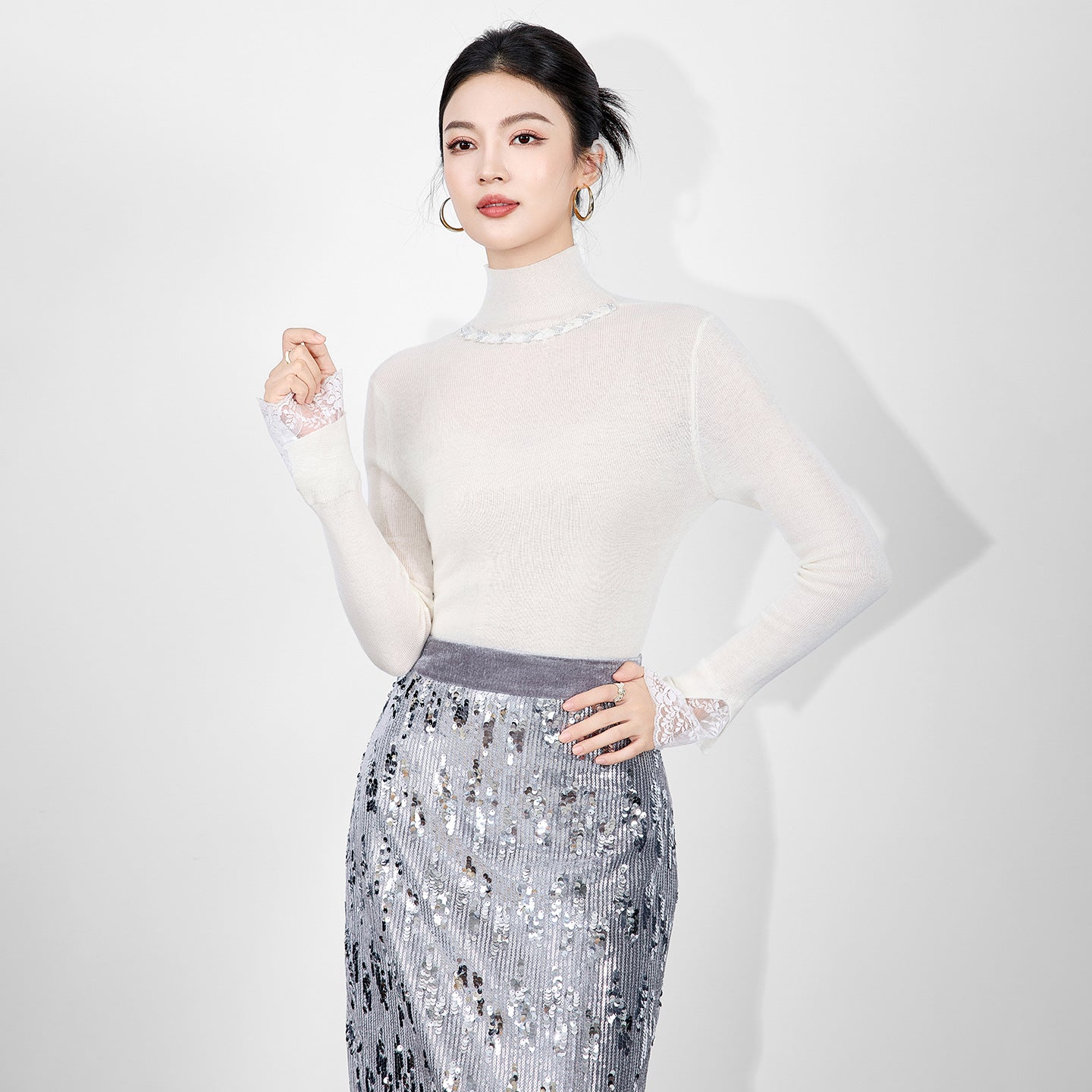 Korean Sle Diamond Embedded Knitted Base Irt Comfortable Soft F High Collar Sweater Trendy Unique Inner Wear Top