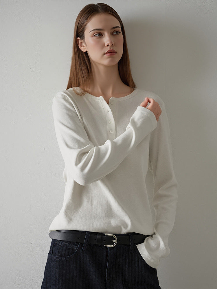 Women's Long Sve T-irt Linen Cotton Lyocell Henry Collar Base Irt Early Autumn Outerwear Tee Colors