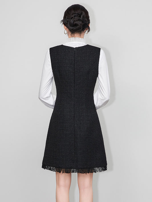 Black Tweed dress Spring / Autumn Women's Dress sleeveless Ladies Slim Bottoming Dress One-piece