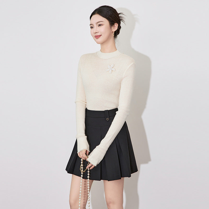 Slim Fit Embroidered Butterfly Knot Base Layer Top Women's Spring New Style Long Sleeve Crew Neck T-Shirt Cotton Basic Style