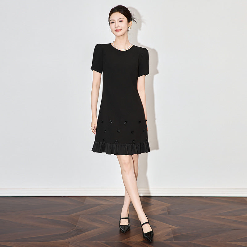 Summer New Women Tide Korean Niche Design Fashion Fresh Dress A-Line Patchwork Trend Beaded High-End Simple