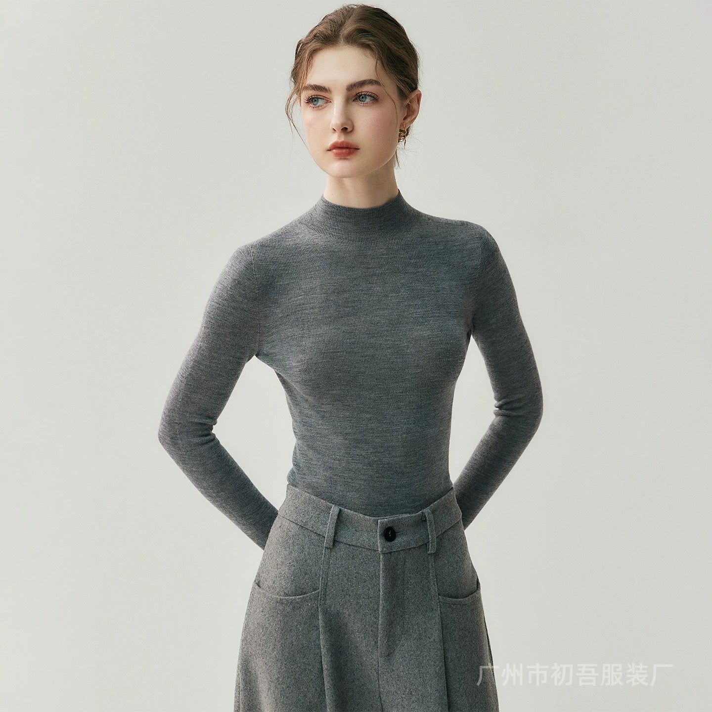 100% Pure Wool Knitwear Seamless Integrated Half High Collar Women's Style Machine Washable Yangzi Yarn Inner Wear Casual Style