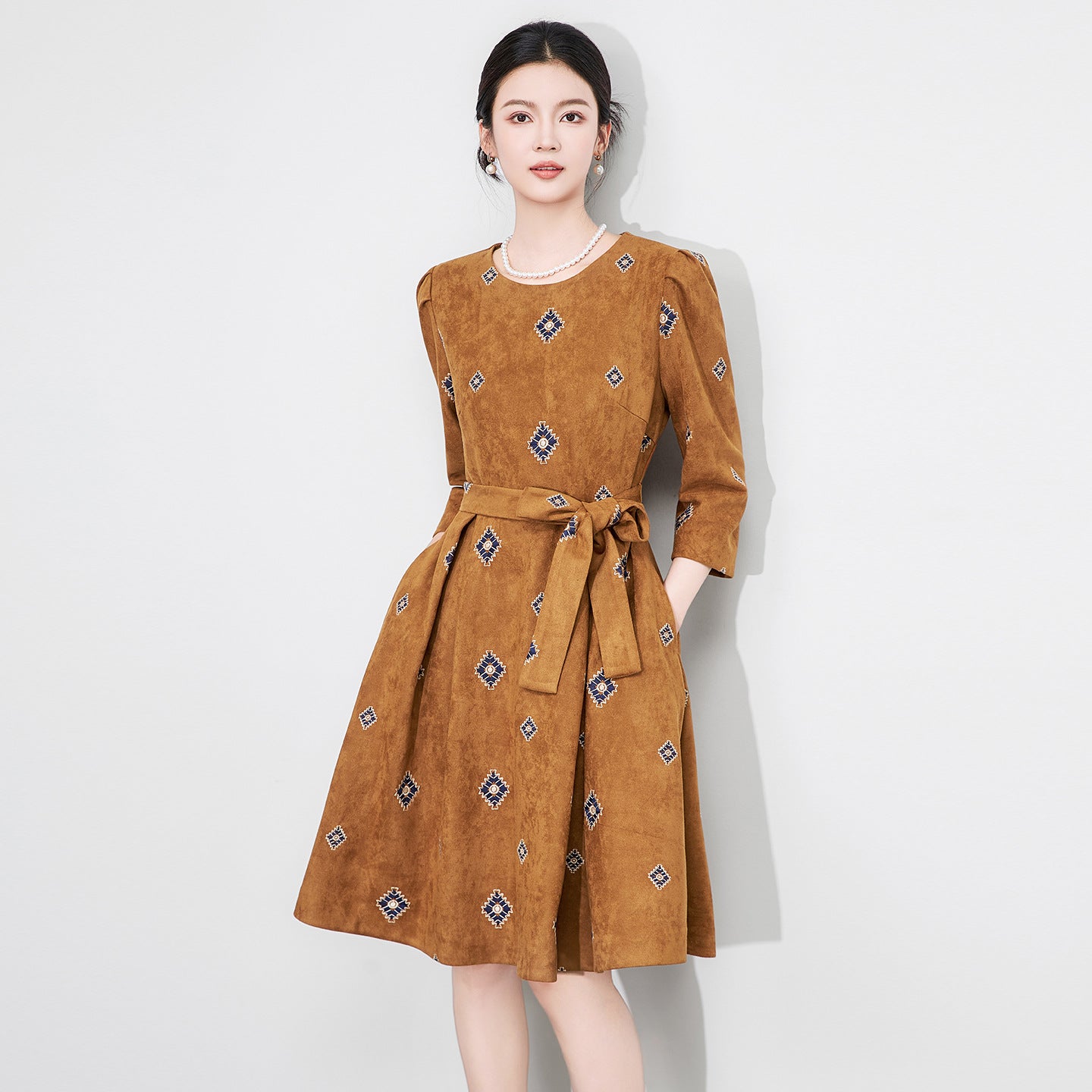 Autumn Dress For Women Loose O-Neck Print Elegant Floral Formal Dress Women Clothing Dresses
