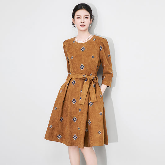 Autumn Dress For Women Loose O-Neck Print Elegant Floral Formal Dress Women Clothing Dresses