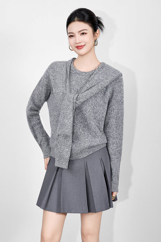 100% Merino Wool Sweaters For Women 2025 Winter Warm Knitted Woolen Pullovers Loose Tops Woman Solid Fashion Sweater With Scarf