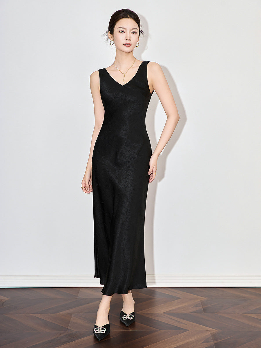 Fashion Print Women V-Neck Silk Wrap Dress Elegant Slim Fit Sleeveless Waist Lace-Up Long Robe for Spring Summer