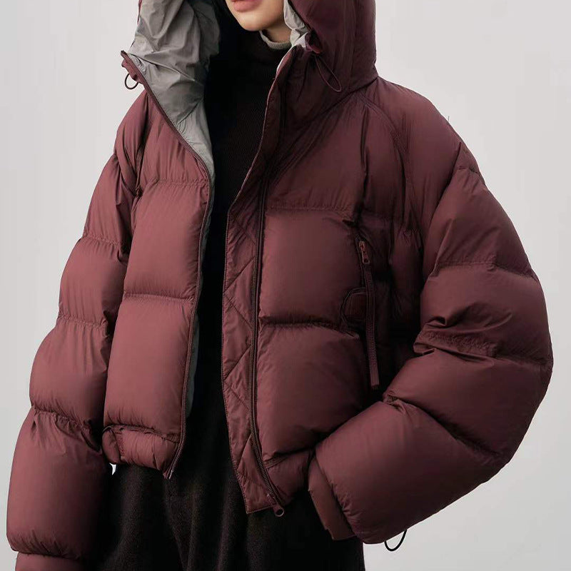 Winter Thickened Short Puffer Jacket Women's Pure Color Cotton Down Coat Stand Collar Bread Style Fashionable Outerwear