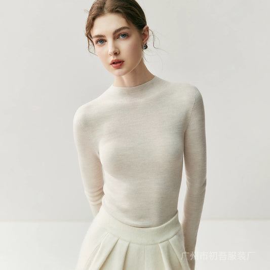 100% Pure Wool Knitwear Seamless Integrated Half High Collar Women's Style Machine Washable Yangzi Yarn Inner Wear Casual Style