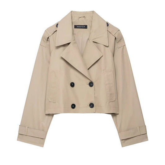 Fashion Versatile Collar Minimally Double breasted Women's Autumn New Collection 2025 Classic Long Short Windbreaker Coat