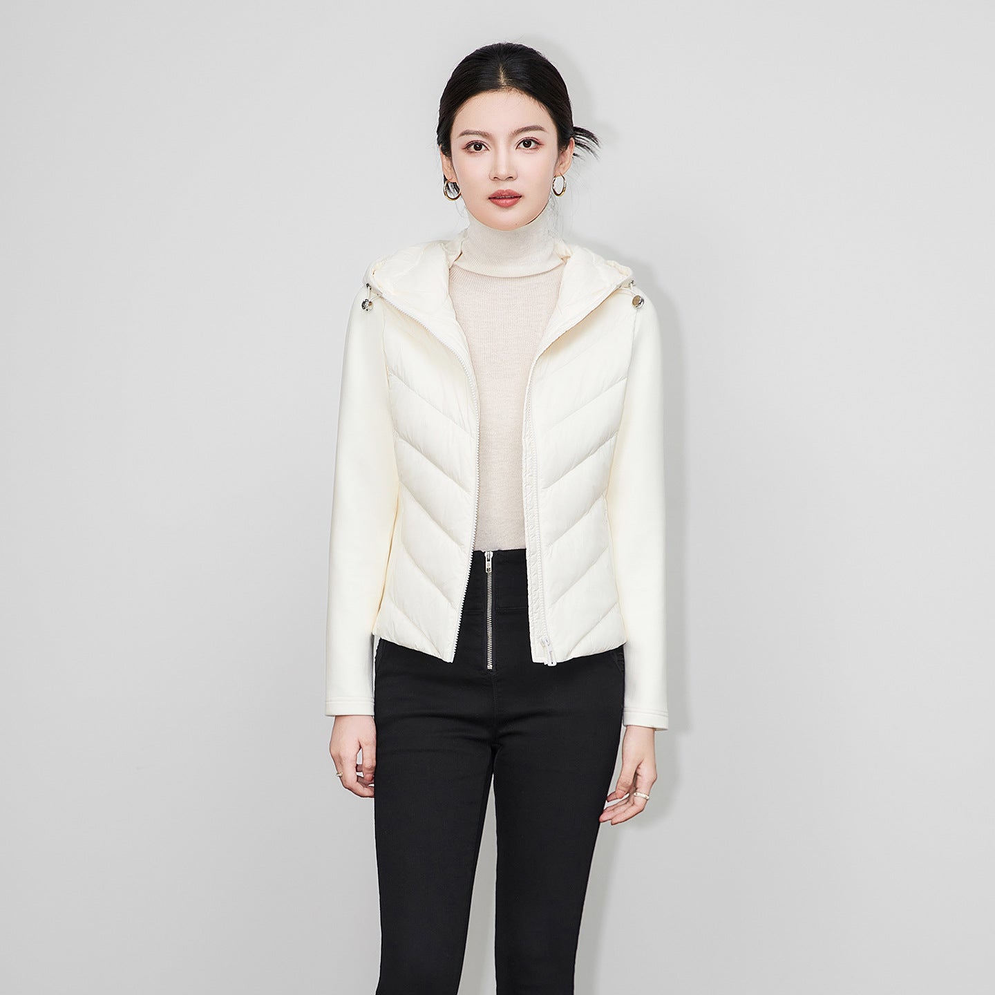 New Women's Elegant Fashion Patchwork Long Sleeve Standing Collar Hooded Cotton Jacket Sport Coat