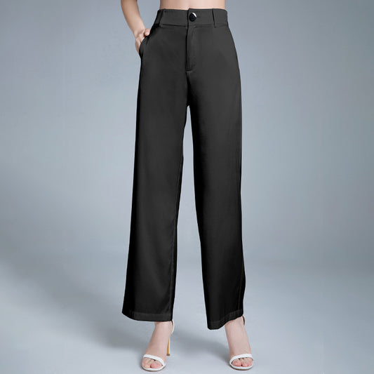 95% Mulberry Silk 5% Spandex Elegant Wide Pants Woman New Summer Thin Straight Leg Long Women Pants