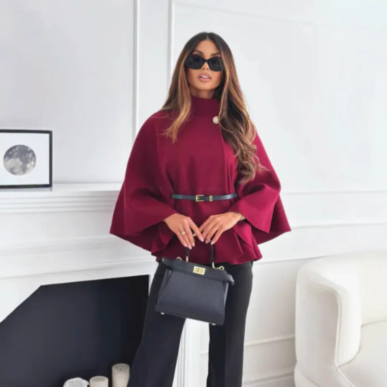 Elegant Solid Jackets Fashion Women Single Breasted Batwing Sleeve Thick New Coats Casual Loose Office Lady Chic Jacket