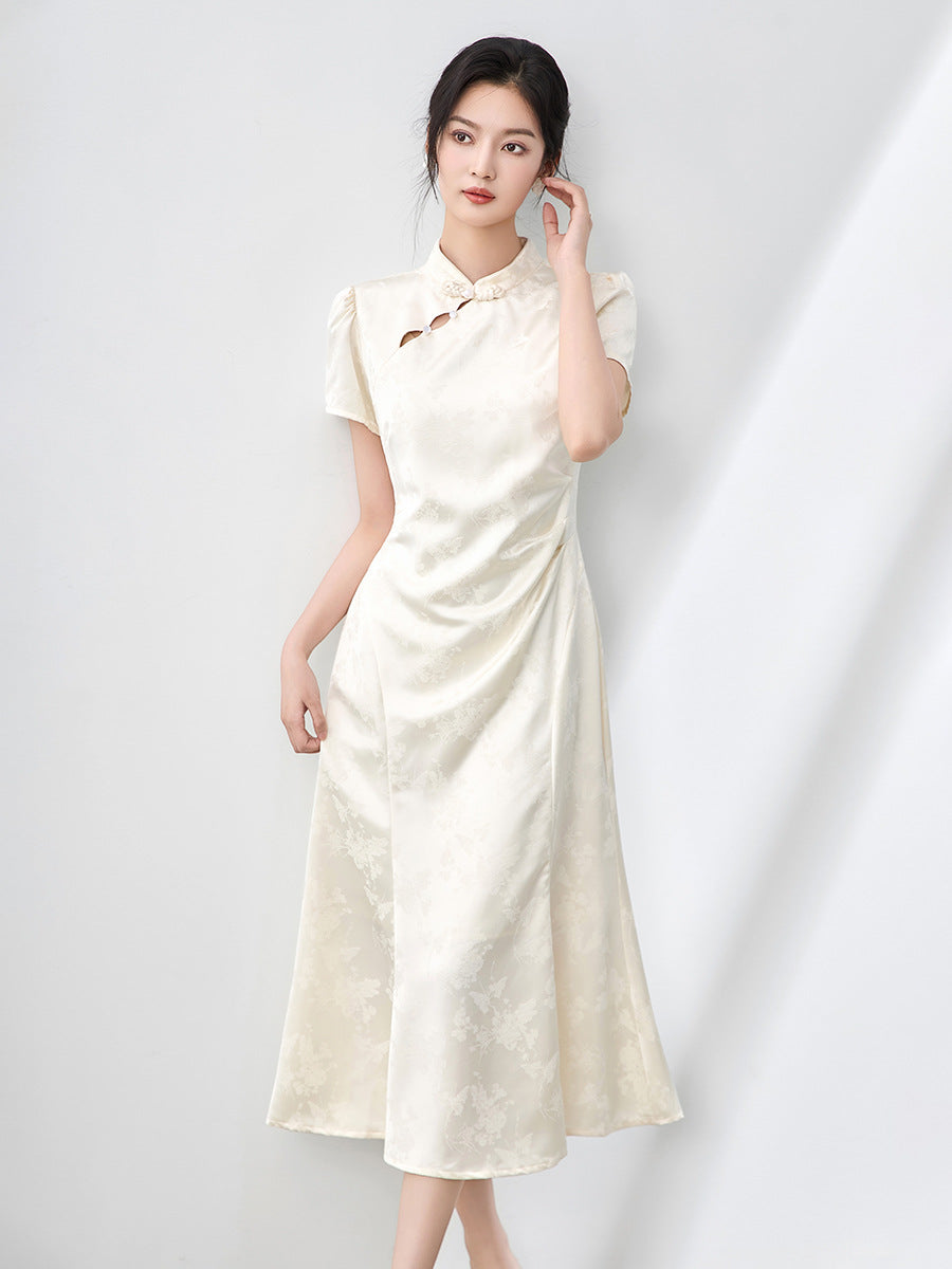 Yourqipao Summer Composite Lace Green Cheongsam Long Modified Traditional Chinese Style Qipao Wedding Evening Dress for Women