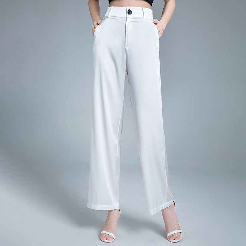 95% Mulberry Silk 5% Spandex Elegant Wide Pants Woman New Summer Thin Straight Leg Long Women Pants