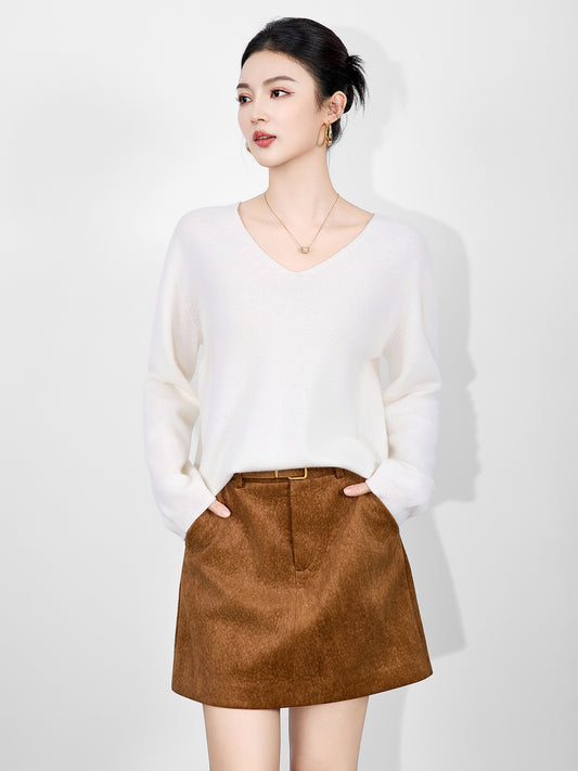 100% Merino Wool Women Pullovers V-neck Long Sleeve Knitted Woolen Basics Sweaters Loose Tops Women's Solid Pullover Sweater