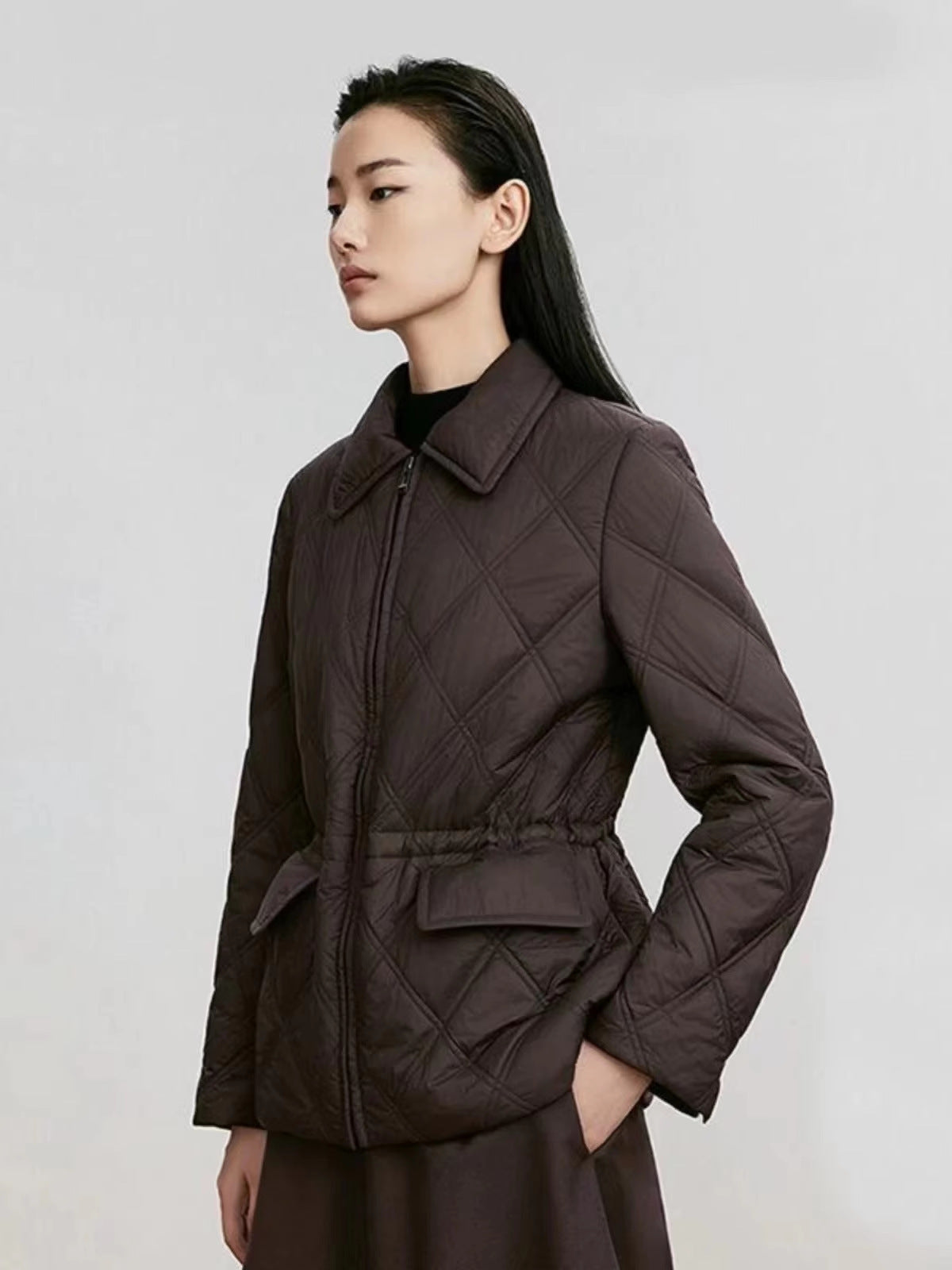 European and American Style New Fashionable Temperament Women's Long-sleeved Lapel Quilted Cotton Jacket