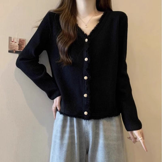 French Chic V-Neck Long Sleeve Sweater Coat Women's Fashion Tassel Single Breasted Knitted Cardigan Autumn New Loose Ladies Tops