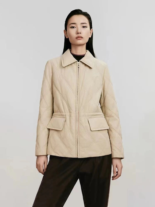 European and American Style New Fashionable Temperament Women's Long-sleeved Lapel Quilted Cotton Jacket