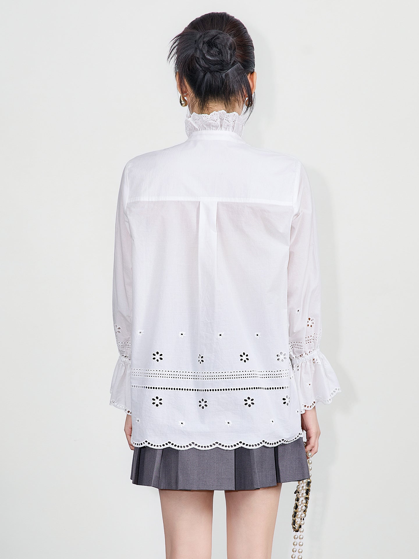 Woman Spring Autumn French Style Elegant Shirts Lady Fashion White Shirt Female Casual Long Sleeve Half High Collar Tops