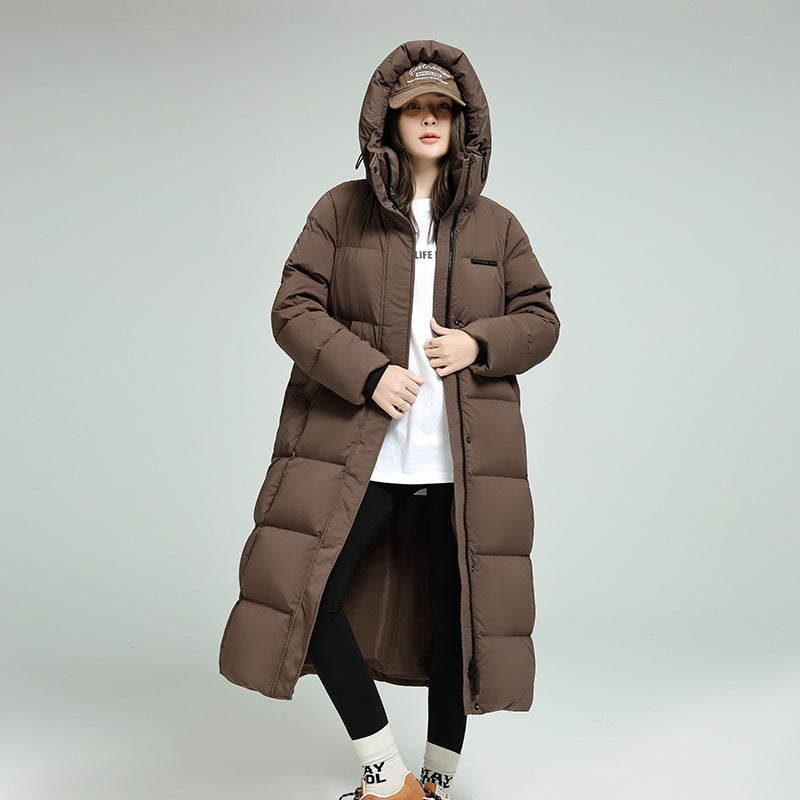 Long Over-Knee down Jacket for Couples Autumn Winter Casual Loose Women's Men's Cross-Border Durable Polyester Fiber