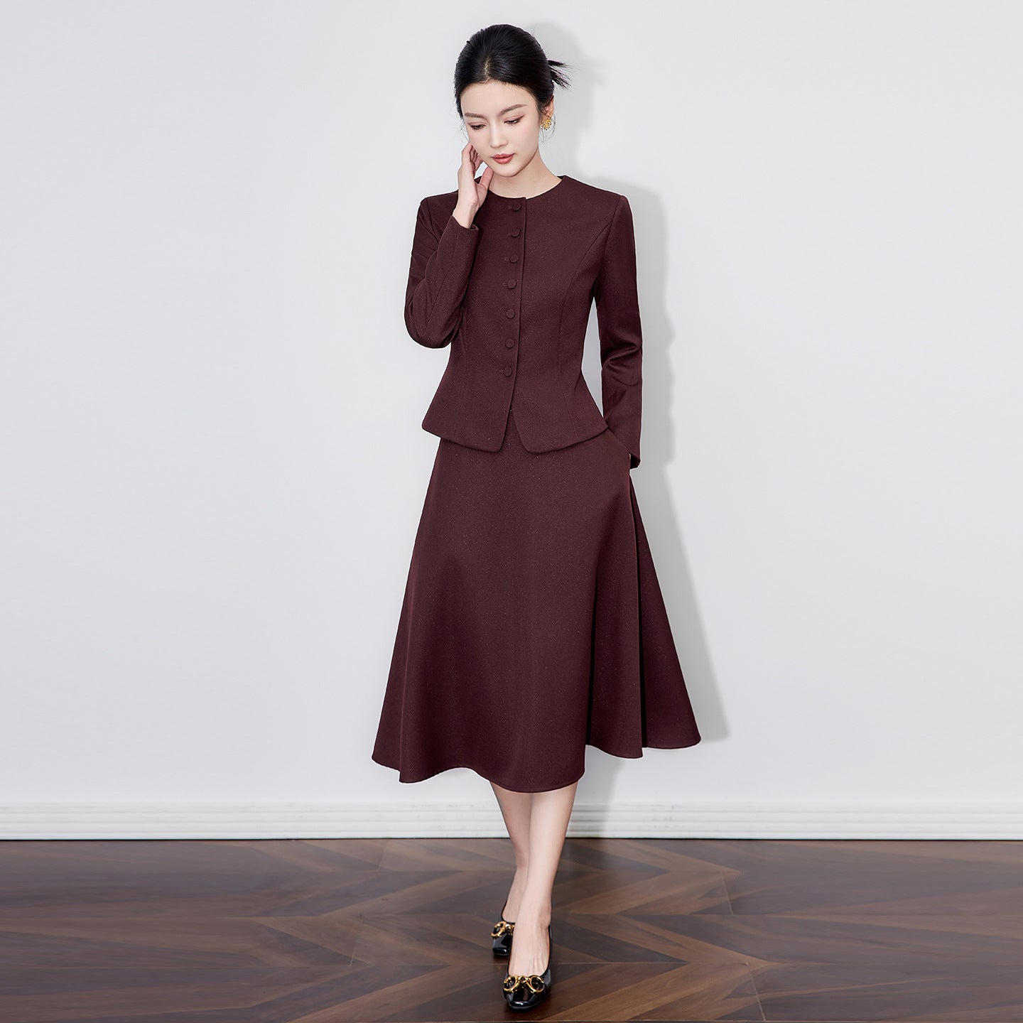 Women Long Sleeve Blazer Skirt Suit 2 Pieces Matching Sets Office Lady Outfit Party Business Work Wear Blue