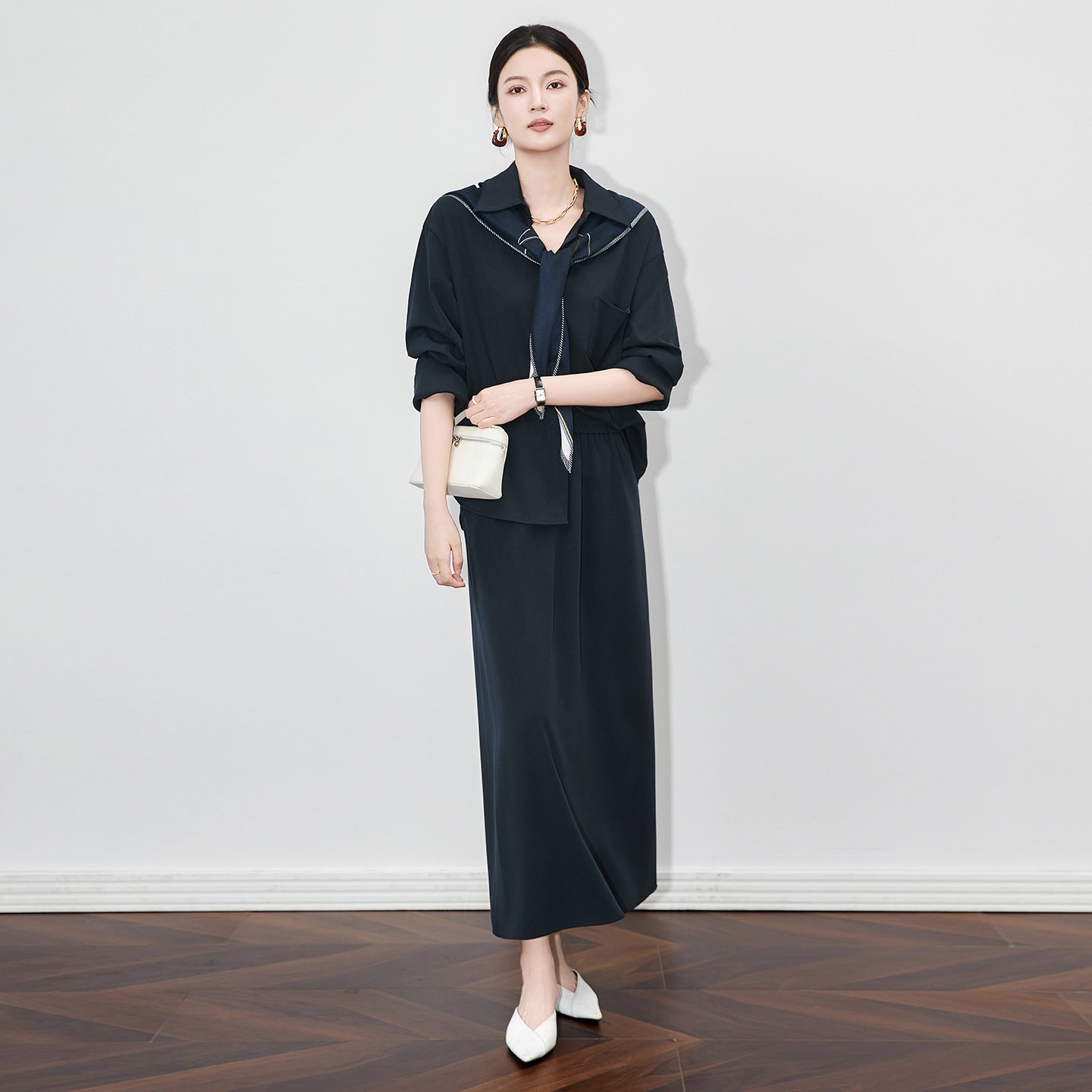 Office Lady Skirt Set Casual Sporty Slim Short Lapel Sweatshirt Cardigan Jacket+Pleated Mini Skirt Suits