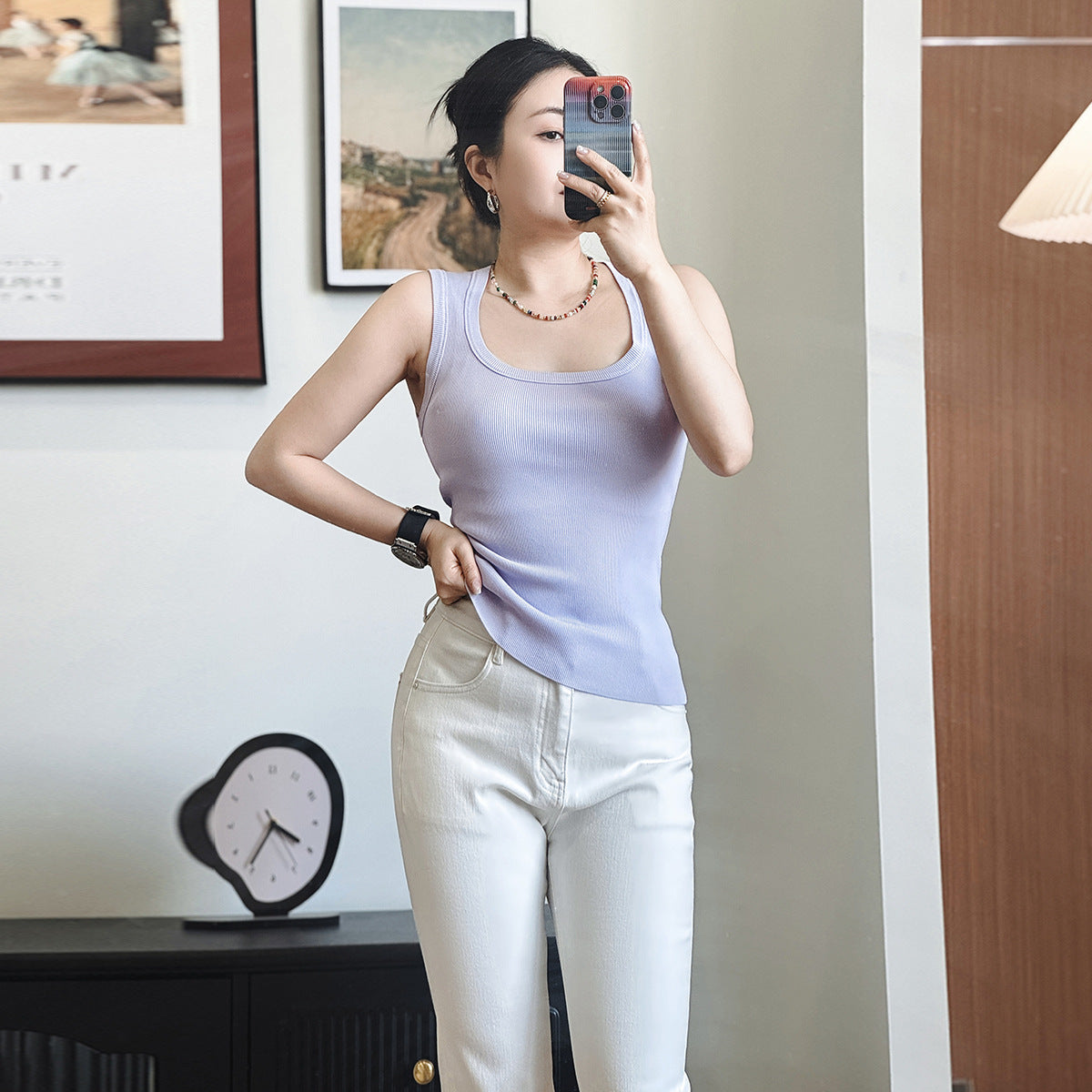 Women's Cotton Built-in Bra Vest Cami with Removable Padding, No Need Bra Top for Yoga Gym & Daily Comfort Wear Running Vest